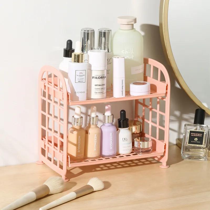 【FUN LIVE】 Ins Desktop Storage Box Makeup Storage Double-Layer Storage Shelf Desktop Storage Rack Desk Shelves Cosmetic Organizer Storage. 