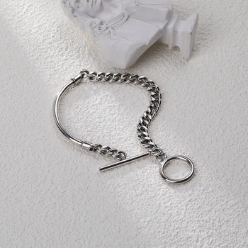 

Thai silver Authentic 925 Sterling silver Arch Bar & Link Chain Bracelet Toggle gOTHIC fine Jewelry TLS223