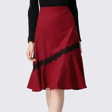 Модная женская Зимняя шерстяная юбка с высокой талией, кружевная комбинированная драпированная юбка миди для девушек размера плюс, теплые сексуальные повседневные юбки