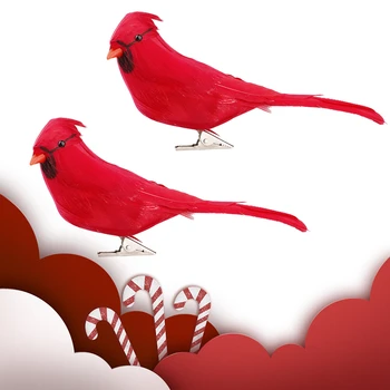 

12 Pcs Clip On Christmas Tree Ornament Decorations Simulation Red Feathers Bird Christmas Artificial Birds Ornament for Garden O