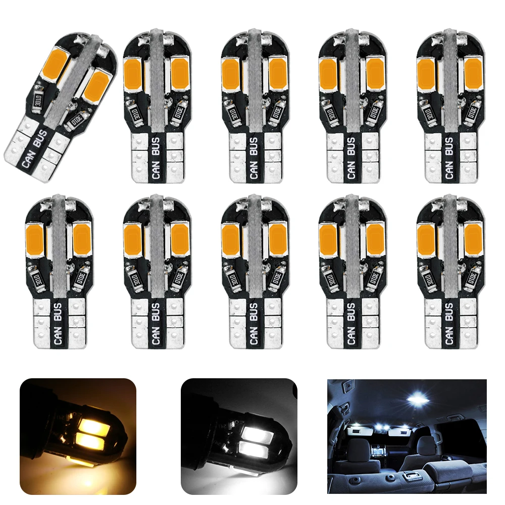 10X/лот T10 светодиодный Лампа для салона автомобиля Canbus Error Free белый 5730 8SMD DC12V