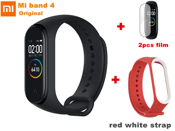 Xiaomi mi Band 4 Bluetooth 5,0 смарт-Браслет фитнес-трекер Браслет Водонепроницаемый Пульс mi Band 4 с металлическим ремешком - Color: add red white TPU