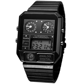 

New Mens Luxury Steel Watch Dual Synchronous&10-Bit LED Digital Watch Men Sport Watch Multifunctional Three Movement Javascript