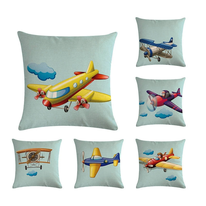 

Cartoon Airplane Printed Cushion Cover Children Bedroom Decorative Pillows Cover Home Decor Linen Sofa Throw Pillow Cover 45x45