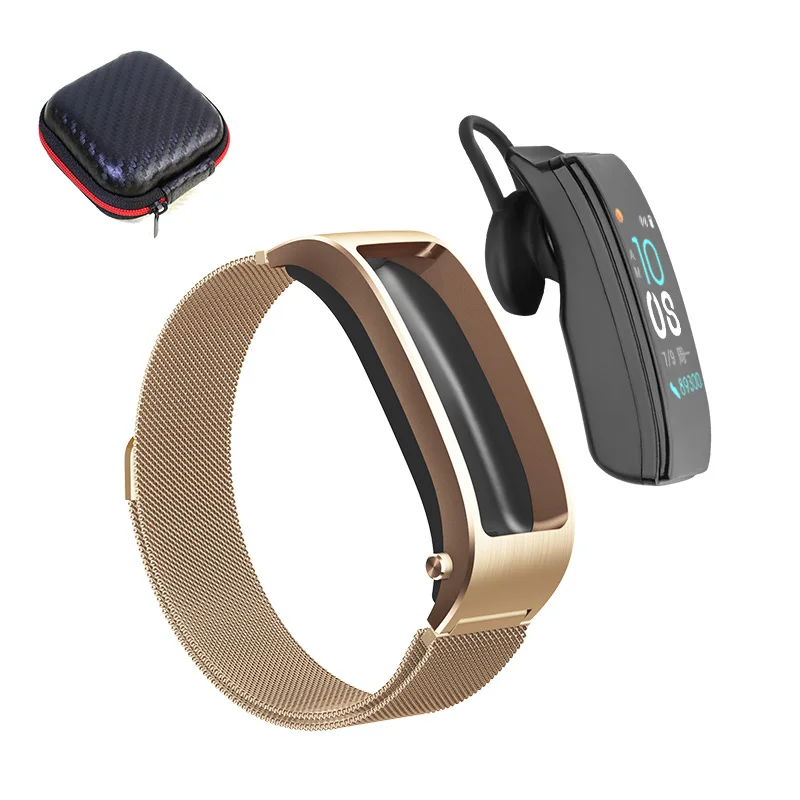 Gold box B5s Bluetooth наушники беспроводные вкладыши смарт-гарнитура часы с микрофоном умный Браслет Водонепроницаемый сенсорный экран воспроизведение музыки - Цвет: Gold box