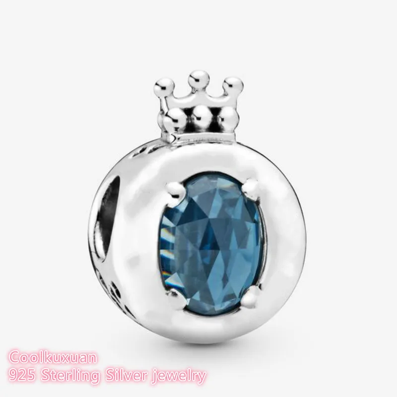 Осень стерлингового серебра 925 синяя сверкающая Корона O Шарм Бусины Подходит Pandora ювелирные изделия для создания браслетов