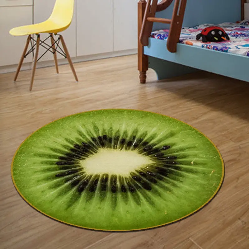 Нескользящие Furit коврик Детские сидя ковры 3D принт дверь кухни, ванной круглый коврик - Цвет: Kiwi