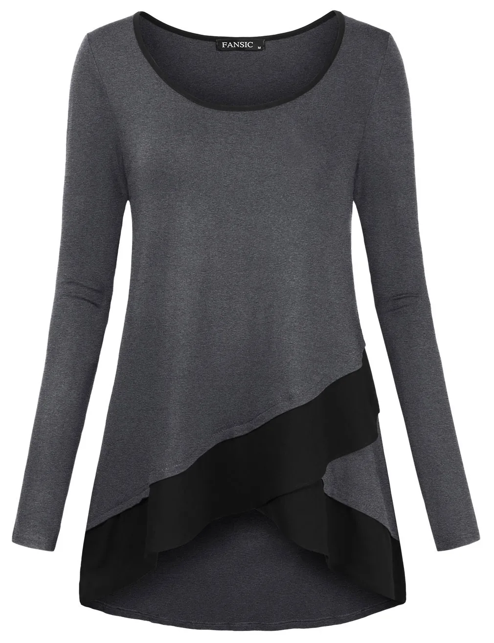 

Women spring and autumn Long Sleeve round Neck Chiffon Stitching A Line Casual irregular Hoodie Pullover Tops