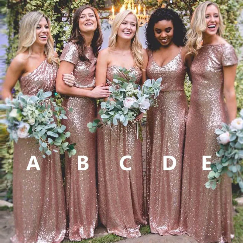 Rose Gold D Элегантные женские трапециевидные свадебные платья, расшитые блестками длиной до пола блестящее платье невесты без рукавов с коротким шлейфом - Цвет: Rose Gold D