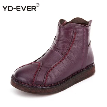 

Women Retro Boots Fashion Handmade Ankle Boots Genuine Leather Flat Boots Comfort Soft bottom Female Casual Shoes Women Shoes