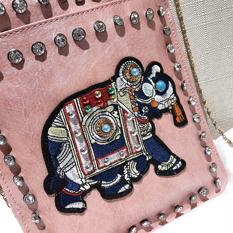 

2018 New Style Fashion Korean-style Elephant Rivet Square Sling Bag Verticle Shoulder Oblique WOMEN'S Bag Mobile Phone Bag