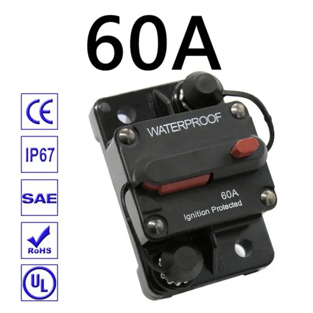 30A 40A 50A 60A 70A 80A 100A 120A 150A 200A 250A 300A AMP Circuit Breaker Fuse Reset 12-48V DC Car Boat Auto Waterproof 60A