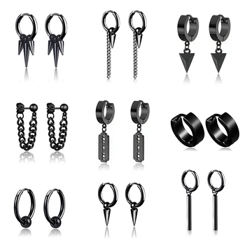 

1 pair Punk Multiple Styles Fashion Black Color Stainless Steel Simple Earrings for Women And Men Punk Jewelry Gifts