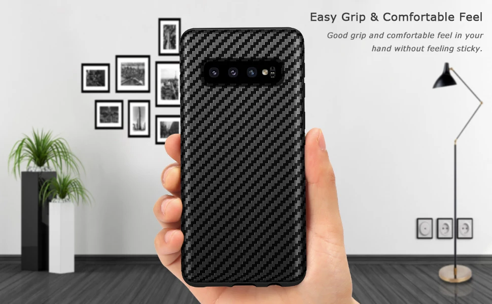 Tasikar Samsung Galaxy S10+ Case with Carbon Fiber Leather and Soft TPU Design Easy Grip Slim Case
