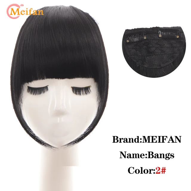 MEIFAN Clip in Hair Bangs Extension Hairpiece Synthetic Natural Fake Bang Hair Piece Air Bangs Clip on Bangs Black Brown 2