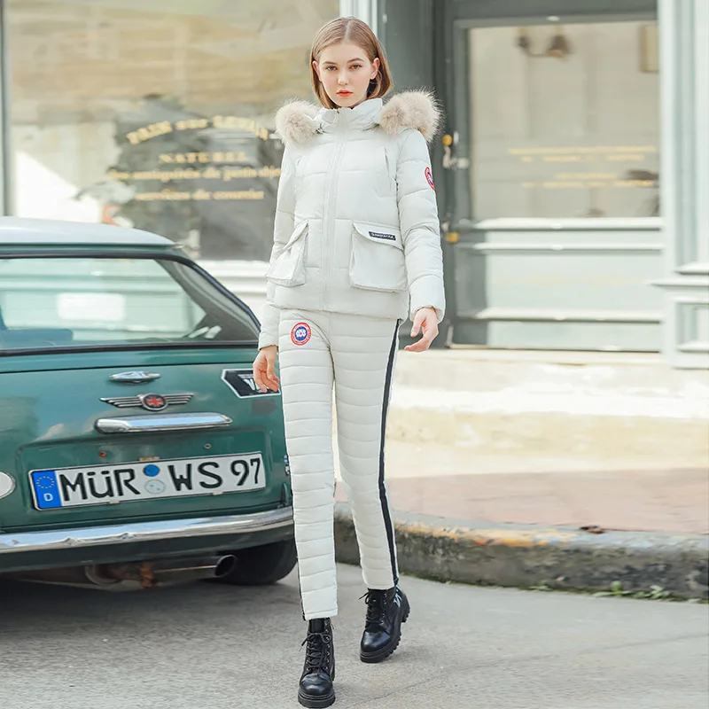 

2019 Winter New Style down Jacket Cotton-padded Clothes Set WOMEN'S Cotton-padded Clothes Cotton-padded Trousers Trendy Two-Piec