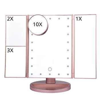 

22 LED Light Makeup Mirror Touch Screen 1X/2X/3X/10X Magnifying Mirrors 180 Degree Adjustable Table 3 Folding Make up Mirror