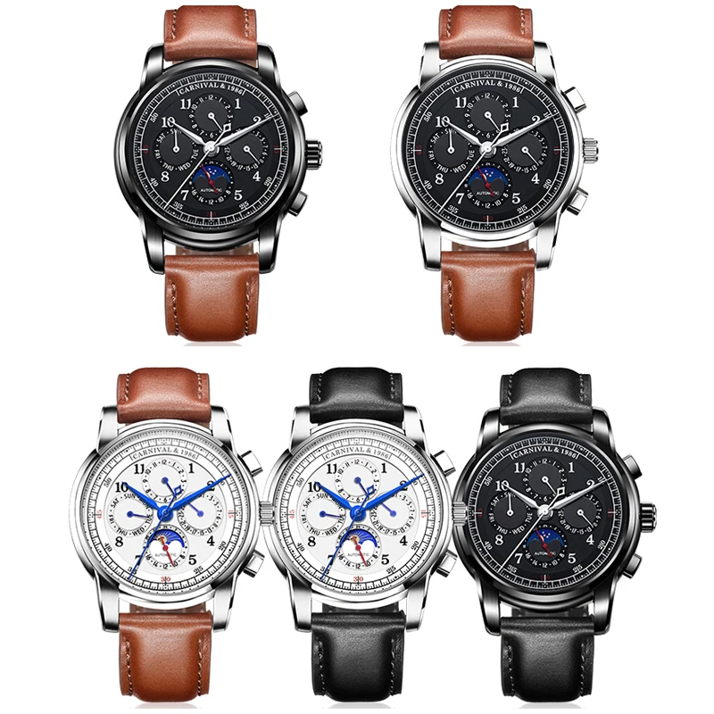 CARNIVAL Watch Men Automatic Mechanical Men Watches Top Brand Luxury Moon phase Mens Wristwatches Clock relogio masculino