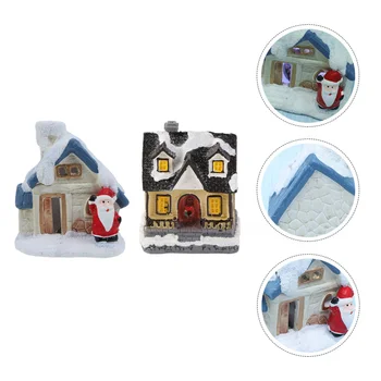 

2Pcs Xmas Luminous House Delicate Lovely Festive Desktop Adornment Resin Desktop Ornament Snow House for Christmas