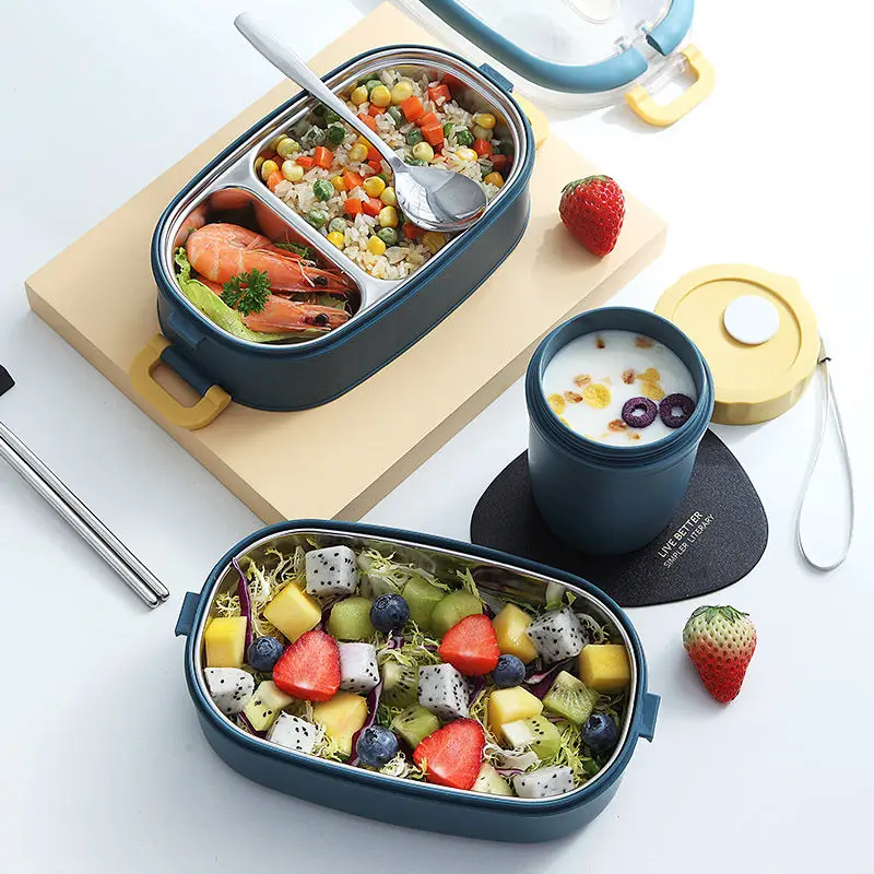 800/1550ml Lunch Box Stainless Steel Separated Bento Box Portable Microwave Lunchbox for Office Worker Children Food Box
