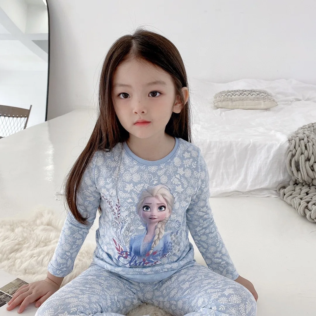 Yo menta interferencia Conjunto de pijama para niña, camisón de princesa Elsa de dibujos animados  para bebé, ropa de algodón informal para niña pequeña, pijamas de Frozen,  Otoño e Invierno _ - AliExpress Mobile