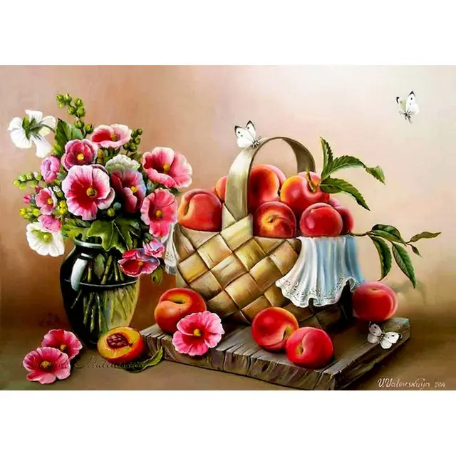 Adult Coloring By Numbers Flowers DIY Unframe Decor For Home Oil Painting By Numbers Fruit Acrylic Paint Handpainted Adult Gift 997760