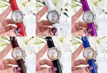 

33mm Luxury brand zircon Quartz Wrist Watch insects Clock Female Genuine leather watches CZ crystal flower Butterfly Dial watch