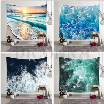 

2019 Fashion Tapestry Beach Towel Sea Waves Round Hanging Wall Hippie Picnic Blanket Mat