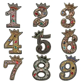 

Crown Number Patches Rhinestone Crystal Beaded Cartoon Embroidery Applique Garment Sewing/Iron On Badge Clothes Hat Decoration