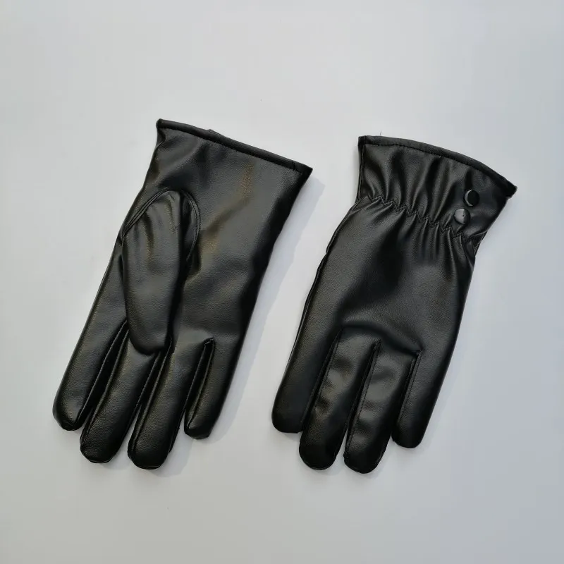 Мужские зимние теплые варежки из искусственной кожи, кашемировые ветрозащитные перчатки для вождения, роскошные Luvas Motociclismo - Цвет: two button