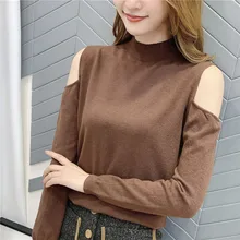 Джемпер женский 9305 реальное фото новой рубашки с открытыми плечами и высоким воротником 30-1/F, 4 ряда, 5 полок