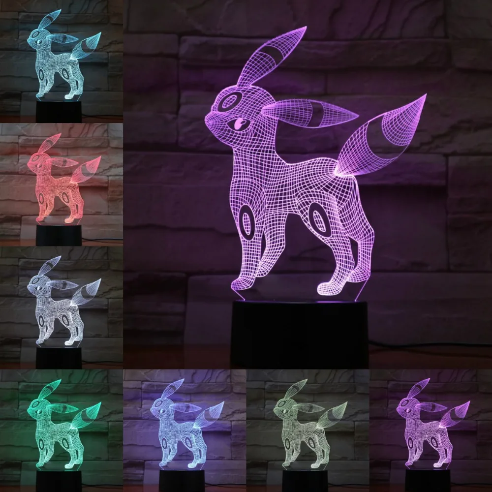 Eevee 3D разноцветная лампа Покемон прекрасный Ночной свет дома Новинка Декор фантастический день рождения праздник новогодние подарки для детей