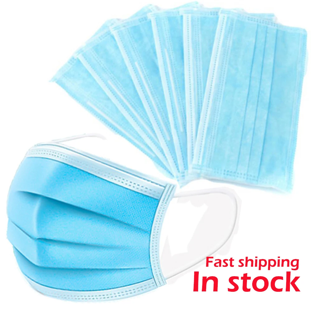 

50pcs 3 Layer Mask dust protection Masks Disposable Non-woven Face Masks Elastic Ear Loop Disposable Dust Filter Safety Mask