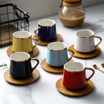 

Macaron color ceramic coffee cup European coffee cup dish set household simple afternoon tea mini cup with spoon