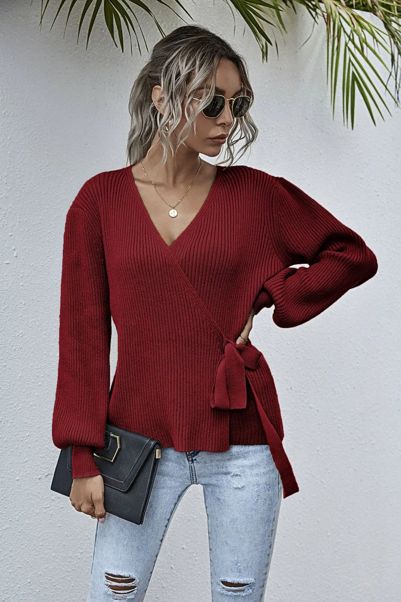 120134亚马逊爆款腰带裹胸针织衫