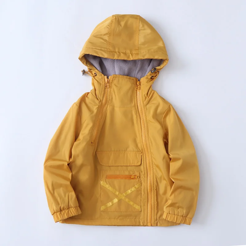 IYEAL/Детская ветрозащитная куртка с капюшоном для мальчиков пальто с подкладкой из флиса на двойной молнии с карманом, Детская верхняя ветровка для детей от 3 до 8 лет