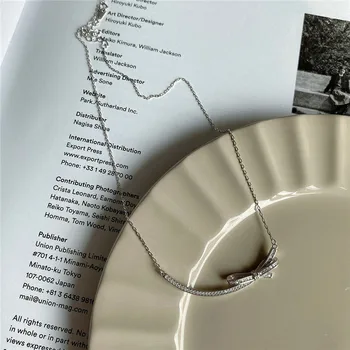 

RUIYI Real 925 Sterling Silver Smiling Face Bow Charm Necklace Minimalist Women Simple Niche Chic Chokers Lovers Gift Neckaces