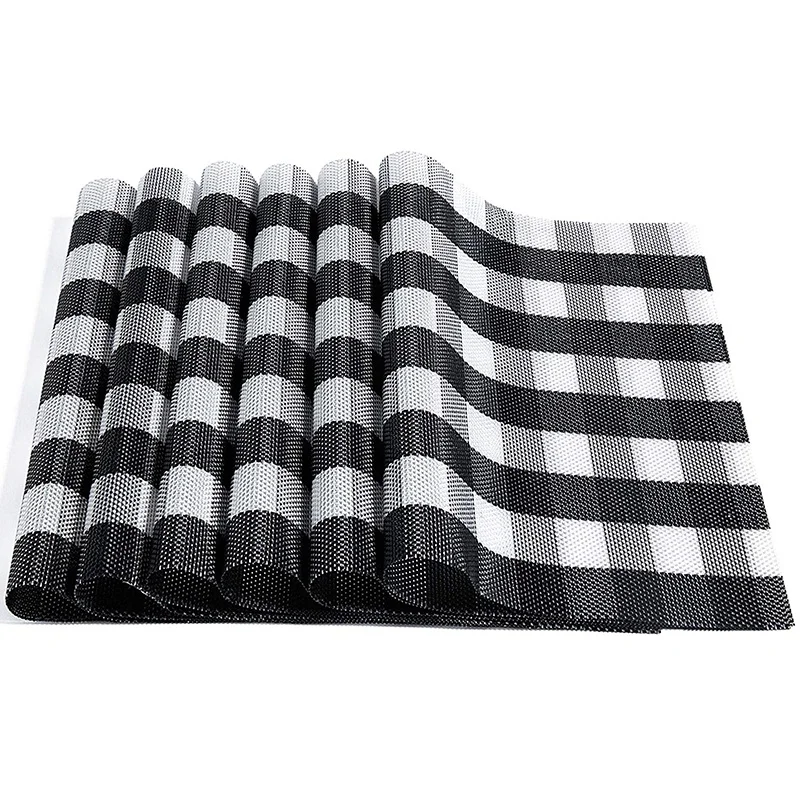Placemats, Table Mats,Placemat Set of 6 Non-Slip Washable Place Mats,Heat Resistant Kitchen Table Mats for Dining Table(Black a