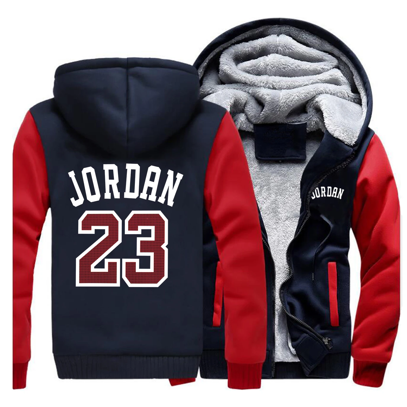 Jordan 23 брендовая мужская Толстовка, Весенняя зимняя мужская куртка, модная Толстая Толстовка с капюшоном на молнии, Мужская теплая толстовка в стиле хип-хоп для фитнеса - Цвет: Red Dark Blue