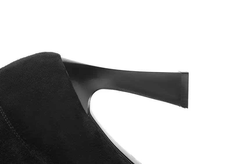 QUTAA/ г.; эластичные ботфорты из флока на шнуровке; пикантные сапоги до середины икры с острым носком на толстом каблуке; зимняя женская обувь; Size34-39