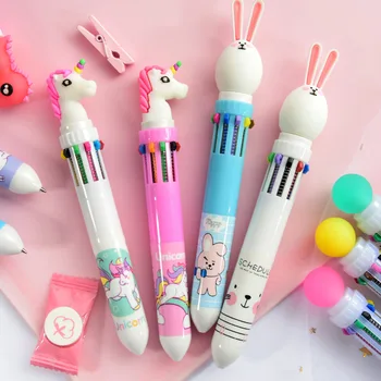 

10 Colors Cute Animal Cartoon Ballpoint Pen School Office Supply Stationery Papelaria Escolar Multicolored Pens Colorful Refill