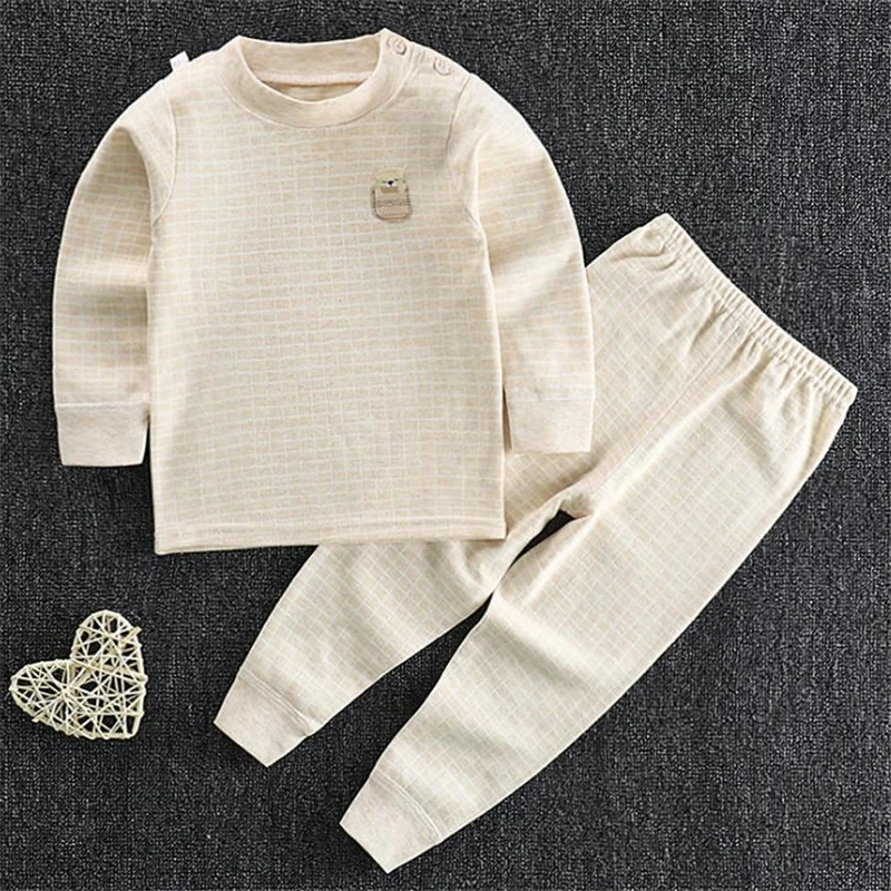 beige Осенне-зимняя мягкая удобная одежда для сна из чесаного хлопка для здоровых детей Детская одежда для сна - Цвет: beige
