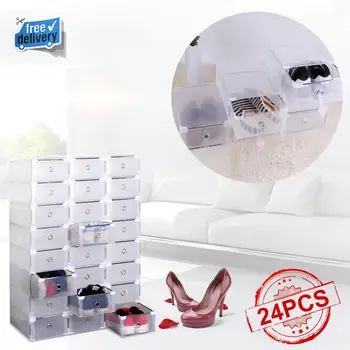 

24Pcs Shoe Boxes Foldable Plastic Storage Universal Home Organizer Stackable Storage Drawer Transparent Home Shoe Cabinet