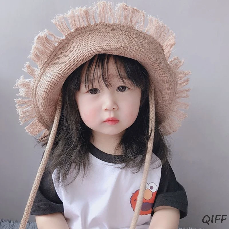 Children Kids Cute Rabbit Ears Animal Bucket Hat Toddler Sun Protection Wide Brim Tassels Funny Moving Airbag Knitted Beanie Cap