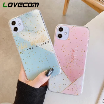 

LOVECOM Geometric Letters Gold Foil Phone Case For iPhone 11 Pro Max XR XS Max 7 8 6 6S Plus X Soft Epoxy Chic Back Cover Gift