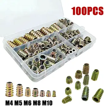 

100 Pcs High-quality Professional Wood Insert Nuts Set Hex Repair Tools Furniture Drive Assortment Screws Kits