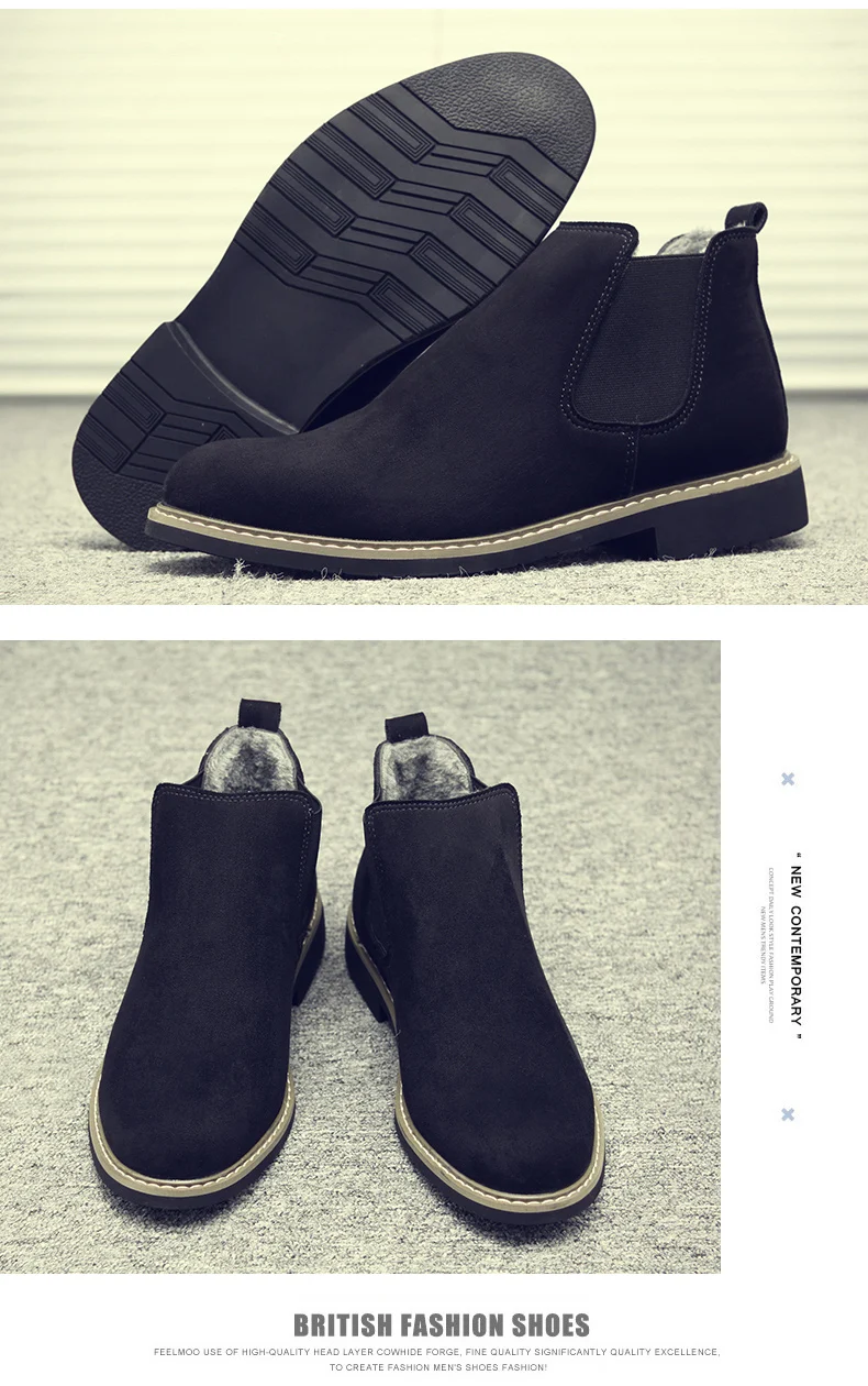 Botas Masculina/мужские ботинки; замшевая обувь без шнуровки; Высококачественная обувь в винтажном британском стиле; зимние ботинки на меху; повседневные ботильоны