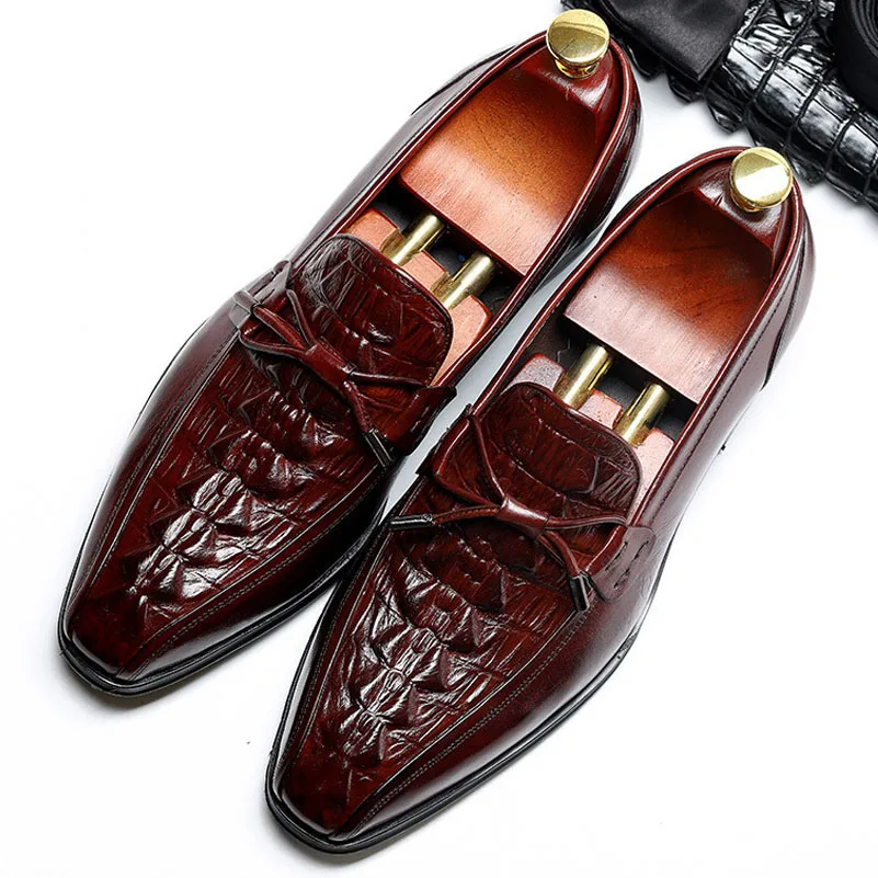 

Crocodile Pattern Mens Formal Genuine Leather Oxford Shoes 2019 Dress Shoes Wedding Shoes Slip-on Suit Shoes