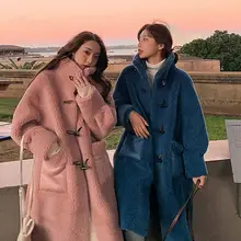 Fenghua зимнее корейское Женское пальто модное толстое шерстяное пальто с роговыми пуговицами женское длинное формальное пальто с меховым воротником женское