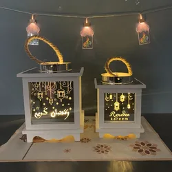 Lanternes Led en bois pour le Ramadan, lampes artisanales faites à la main pour la maison 